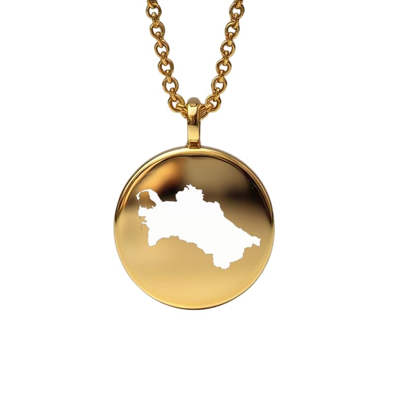 Pendentif carte du Turkménistan en argent sterling plaqué or 14 carats, forme ronde de 24 mm et épaisseur de 1,5 mm, breloque Terre, bijou de voyage délicat | Médaillon gravé Aventure | LKB_MAP_585