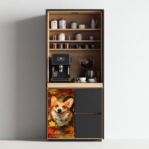Image of 14.6x32.3 Inch Trash Can Cover Corgi in Autumn Leaves Design Outdoor Garbage Bin Decoration Sticker Wrap