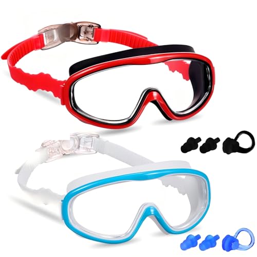 Lunettes de natation enfants anti-buée lot de 2 avec protection UV et silicone souple