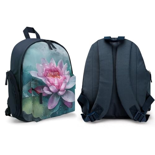Peach Water Lily Flower Backpack Small Book Bag with Side Pocket, Lightweight Durable Backpack, Travel Rucksack, Blue-style4