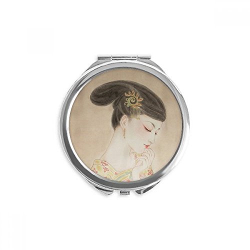 Espejo redondo de bolsillo y maquillaje portátil con diseño de pintura china