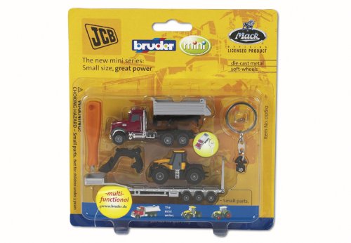 Preisvergleich Produktbild BRUDER Mini Mack LKW Tieflader m.CAT Bul