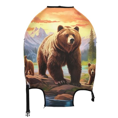 Joisal Luggage Protector Suitcase Cover Custom Grizzly Bears Landscape Anti-scratch Cool Travel Accessories for Women, M, Fits 22-24 Inch Case2