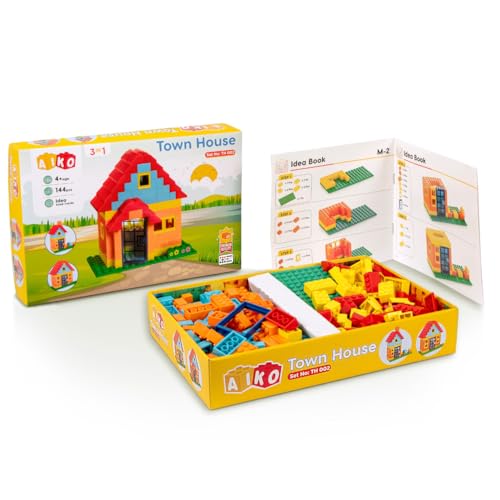 Image of AIKO Town House Set No. 2 | 144 Premium ABS Plastic Building Blocks | Multi-Colour Construction Toy for Kids | STEM Educational Blocks with Idea Book | Best Gift for Boys & Girls