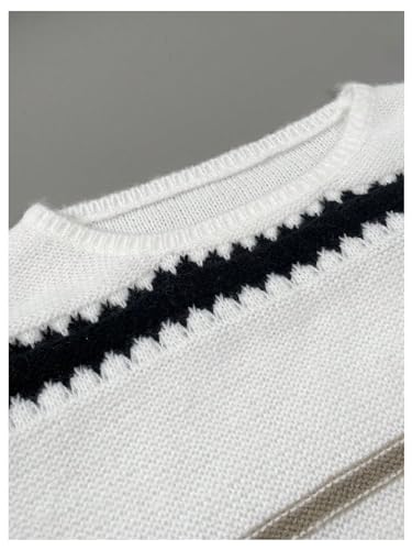 MakeMeChic Women's Striped Loose Pullover Sweaters Crew Neck Drop Shoulder Long Sleeve Casual Knit Sweater Tops3