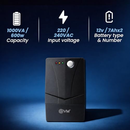 Image of EVM EPS 1251 Line Interactive 1000VA /600W, Simulated Sine Wave, 12V /7Ah x2 Battery, 220-240V Input, ±10% Output Reg., 4-6h Recharge, Low Noise <40dB - 2 Years Warranrty (EPS1251)