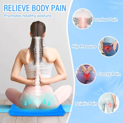 Image of Gel Seat Cushion,Soft Sitter Honeycomb Ergonomic Cushion Cool Gel Cushion Large Double Thick Gel Cushion with Cloth Cover Pressure Pain Relief Breathable Seat Cushion for Office Chair,Car,Wheelchair
