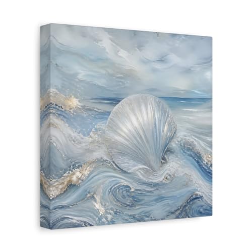 Toile coquillage bleu et argent pour décoration murale moderne salon 25x25