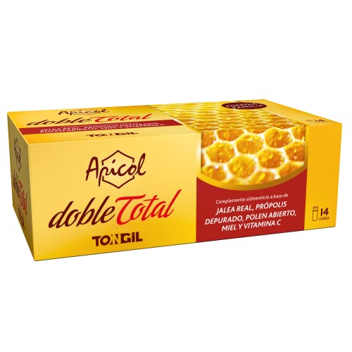 Tongil - Apicol Doble Total 14 Ampollas Bebibles - Jalea Real, Própolis Depurado, Polen Abierto, Miel Y Vitamina C - Estimula La Respuesta Inmune Y Disminuye El Cansancio Y La Fatiga