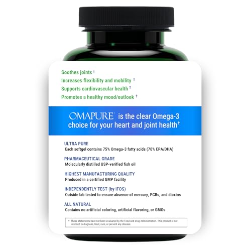 Image of OMAPURE Fish Oil Omega 3 Supplements - Triple Strength - High EPA, DHA - IFOS Lab Tested - Supports Heart & Brain Health - Burpless Capsules - Wild Caught - (3 Bottles - 120 Softgels Per Bottle)