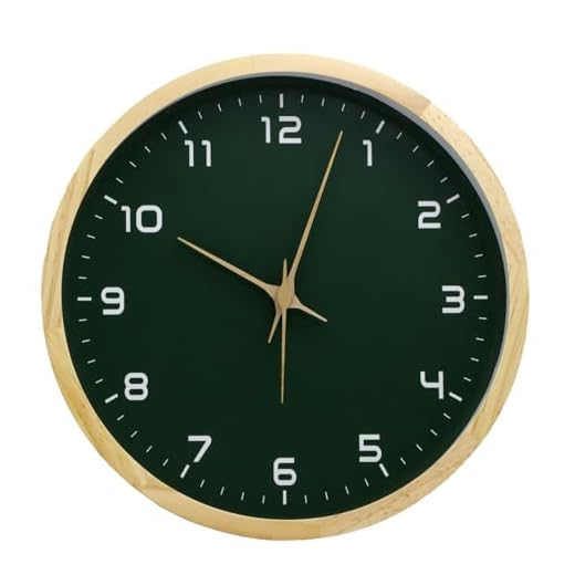 MEIRED Wooden Wall Clock 12 Inch Silent Non Ticking Wall Clocks Battery Operated Wood Analog Retro Round Clock Decorative for Kitchen,Home,Living Room,Classroom, Log Green