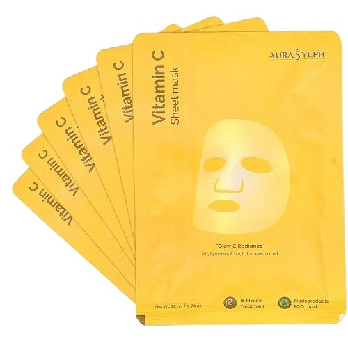 Image of Vitamin C Face Sheet Mask - Brightening & Glow Boosting Facial Mask | Reduces Dark Spots, Evens Skin Tone & Repairs Dull Skin | Hydrating Korean Beauty Sheet Mask