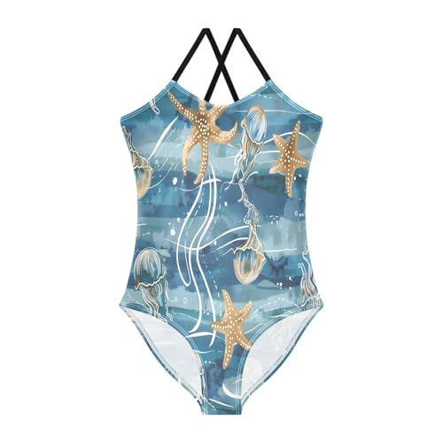 Girl's One Piece Swimsuit Jellyfish Starfish Blue Beach Bathing Swimwear