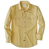 Dubinik® 5oz Pearl Snap Shirts for Men Long Sleeve Lightweight Casual Western Plaid Cowboy Cotton Vintage Work Shirt Yellow