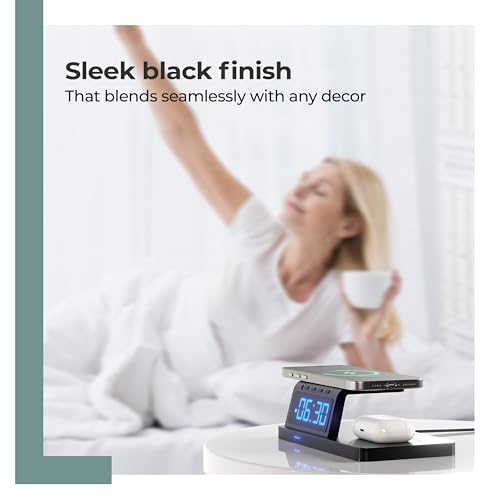 Image of Lifelong 10W Fast Wireless Charger with LED Digital Clock | 2-in-1 Charging Dock & Alarm Clock for All Qi-Compatible Smartphones | Case-Friendly Wireless Charging Pad with Sleek Compact Design
