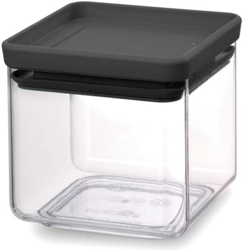 Brabantia Tasty+ Square Stackable 0.7L Food Canister/Storage Jar (Dark Grey) Space Saving Transparent Plastic Tubs with Lids