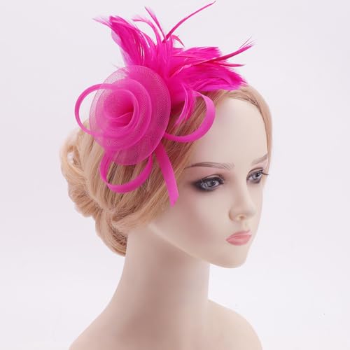 Image of DRESHOW Fascinators Hats for Women Tea Party Fascinator Hats Vintage 50s Headwear Cocktail Wedding Church Derby Hat