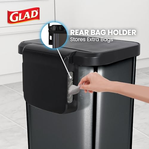 Image of Glad Stainless Steel Step Trash Can, Large Metal Kitchen Garbage Bin with Soft Close Lid, 20 Gallon, Pewter - Indoor & Outdoor Waste Container with Odor Protection and Bag Roll Holder