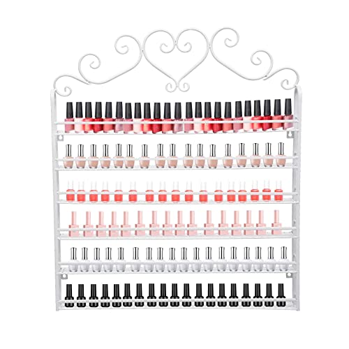 JINPRDAMZ Organisateur de vernis à ongles à 6 niveaux en métal en forme de cœur - Étagère murale de rangement pour parfum, huiles essentielles, rouge à lèvres - Blanc