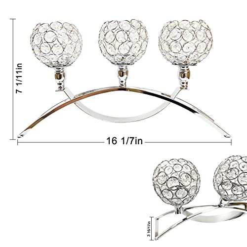 Crystal Candle Holders, 3 Arms Crystal Candelabras, Coffee Table Decorative Centerpieces For Living Room,Dinning Room Christmas Decoration, Wedding Decor,Home Decor,Wedding Gifts(Silver) #TOP3