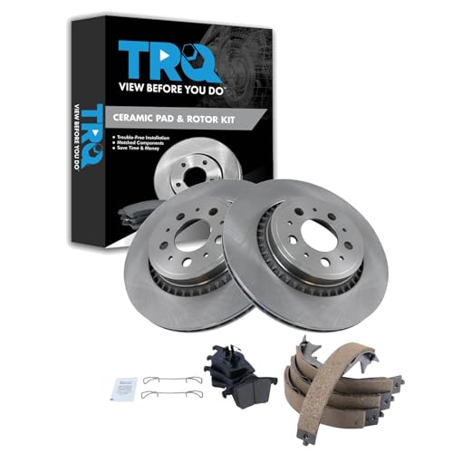 Image of TRQ Rear Brake Pad and Rotor Set Ceramic Parking Brake Shoes Compatible with 2003-2014 Volvo XC90