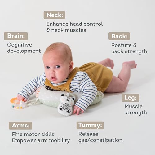 Image of Taf Toys Ergonomic Tummy Time Support Toy with Teether and Rattle - Soft and Supportive Baby Toy for Enhanced Motor Skills Development