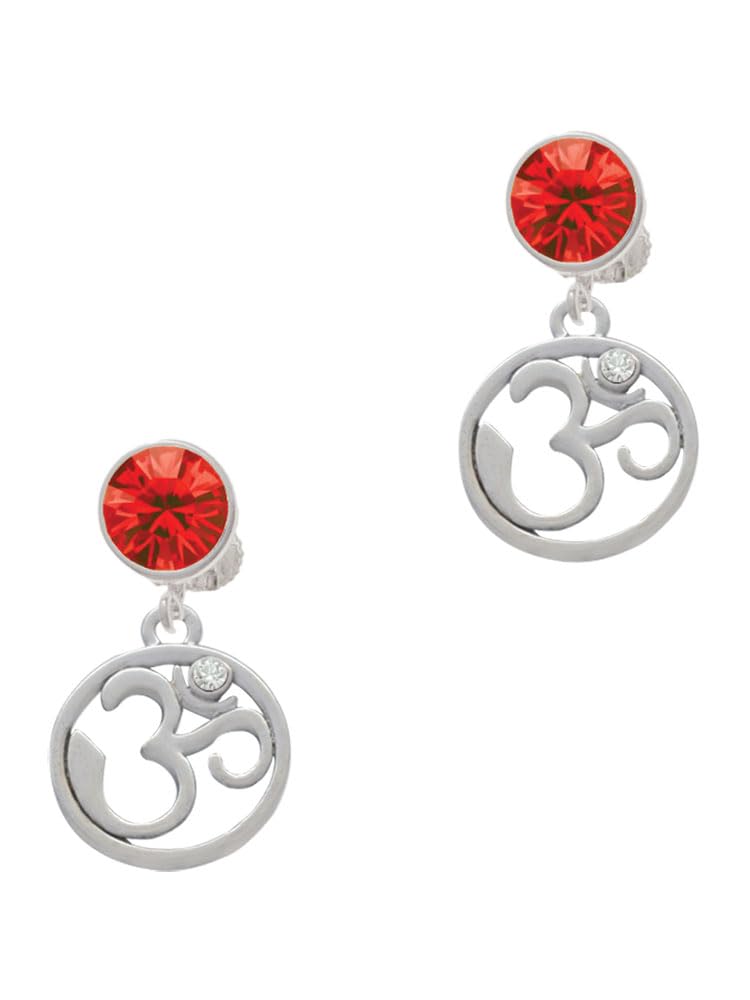 Delight Jewelry Silvertone Om in Circle with Clear Crystal - Large Crystal Clip on Earrings