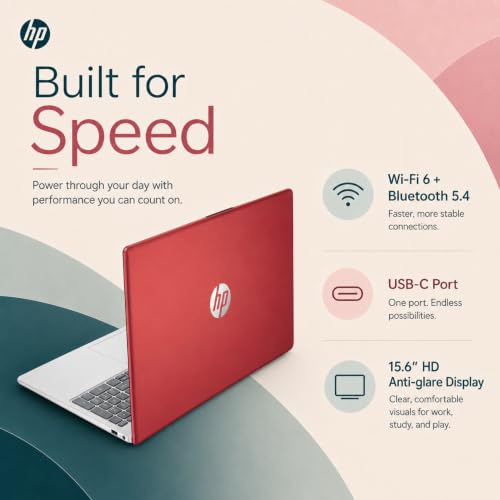 Image of HP Essential 15.6 inch Laptop with Microsoft 365, 8GB RAM, No Mouse, Red