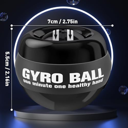 Image of Auto-Start Gyro Wrist Strengthener Ball for Grip, Forearm, Wrist & Finger Exercise, Hand Therapy, Injury Recovery, Fitness Training & Muscle Building (Bag, No Lights, Full Black)