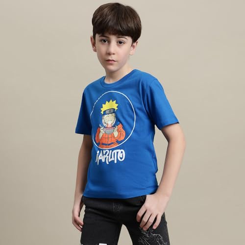 Image of Kidsville Official Naruto Anime Boys Half Sleeves Round Neck Graphic Character Printed Regular Fit Pure Breathable Cotton Fabric Tshirt