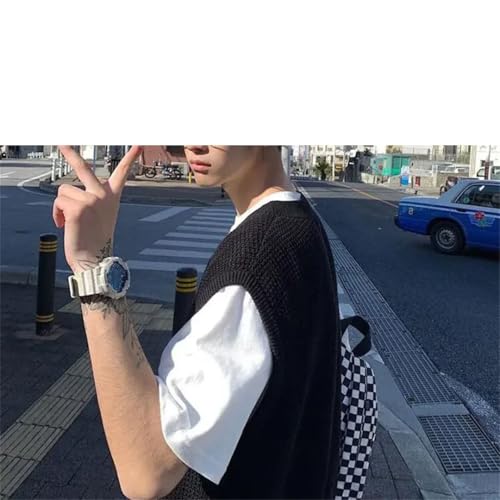 Men's Plain Sleeveless Knit Sweater Male Waistcoat V Neck Solid Color Warm Retro Wool Vest4