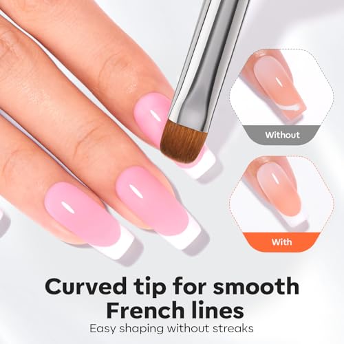 Image of Modelones French Tip Nail Brush Size 16, Kolinsky French Tip Tool Clean Up Nail Art Brushes for Detail Cuticle Sidewall Builder Poly Gel Polish Brush Nail Design Salon DIY