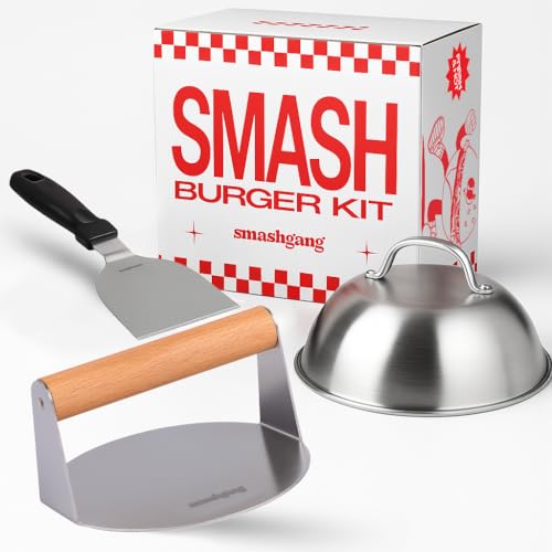 SMASHGANG® Smash Burger Kit - Pressa Hamburger, Spatola e Campana in Acciaio Inox 304 | Utensili per Cucina e BBQ