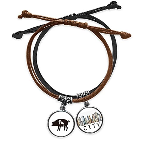 Bracelet corde de porc noir et blanc avec chaîne en cuir Sidi pour homme et femme