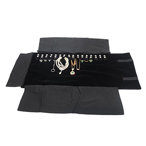 Vinerstar Jewelry Roll Bag For Holding Necklace Bracelet Ring,Jewelry Organizer 16 Hook Velvet Black #TOP2