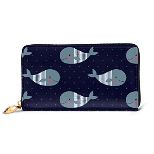 Preisvergleich Produktbild JHGFG Mode Handtasche Reißverschluss Brieftasche Nahtlose Muster Wale Auf Dunkelblau Telefon Kupplung Geldbörse Abendkupplung Blockieren Leder Brieftasche Multi Card Organizer