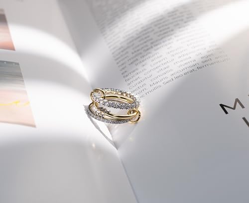 Lamdo Gold Stackable Rings for Women Non-Tarnish,Personal Elegant Dainty 18k Gold Plated CZ Cubic Zirconia Rings,Silver Gold Knuckle Multi-Link Connected Rings Set for Wedding Gift and Mother's Day4