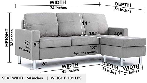 image for Freee Convertible Sectional Sofa Couch with Reversible Chaise, L-Shape