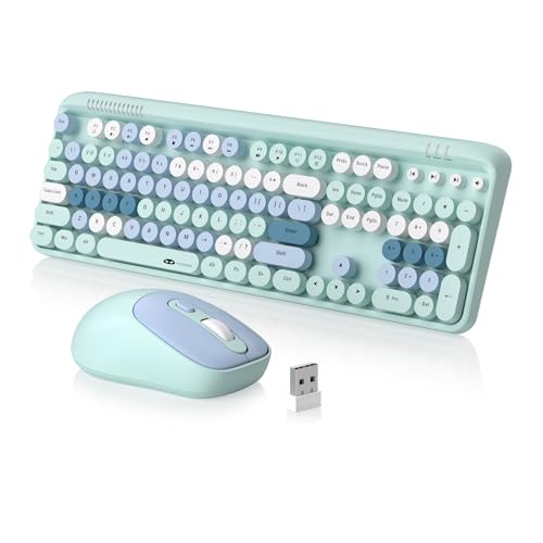 Image of MageGee Wireless Keyboard and Mouse Combo Round keycaps Retro Typewriter Keyboard 104 Key Full-Sized Keyboard Automatic Power Saving 2.4GHz Wireless Connection for Mac /Windows /PC