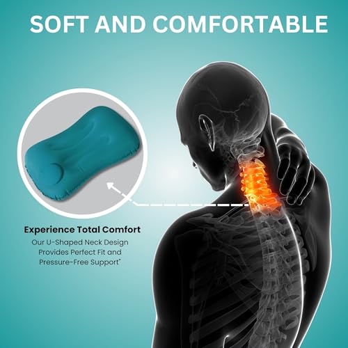 Homeaura Inflatable Travel Pillow - Ultralight Camping Pillow for Lumbar Support - Compressible Neck Pillow for Camping, Hiking, and Travel (Green) 5 41KjrpO6zKL