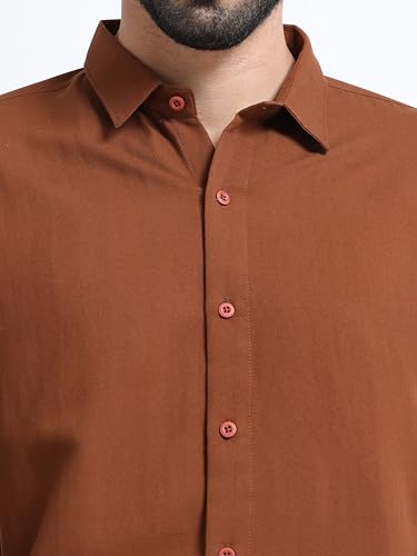 Image of Men's Solid Casual Shirt, Cotton Blend, Regular Fit, Spread Collar, Full Sleeve, Button Closure Perfect for Casual & Office Wear