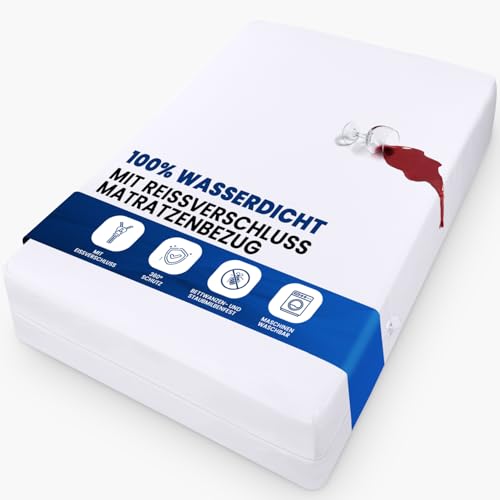 Utopia Bedding - Utopia Bedding wasserdichte Matratzenbezug (180 x 200 x 20 cm), Matratzenschoner mit Reißverschluss, gegen Bettwanzen und Hausstaubmilben geschützt, weiß Matratzenhülle