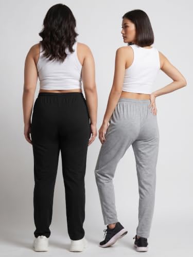 Image of Fflirtygo Cotton Solid Track Pant /Lounge Wear /Pocket Payjama �100% Export Quality Soft Cotton Night Wear /Pocket Pyjama for Women Combo Pack, Black & Blue Pyjama