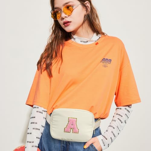 YOOLIFE Birthday Gifts for 3 4 5 6 7 8 9 10 Year Old Girl, Initial Fanny Pack Girls Purse Belt Bag Crossbody Bag, Personalized Gifts for Girl Kids Toddler, Beige L