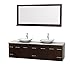 Wyndham Collection Centra 80" Double Bathroom Vanity in Espresso, White Carrera Marble Countertop, Arista White Carrera Marble Sinks & 70" Mirror