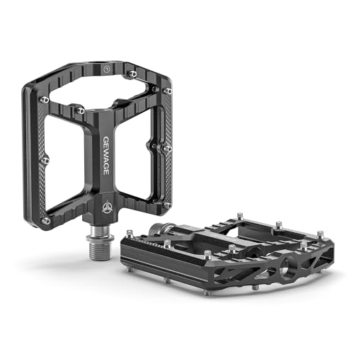 GEWAGE MTB Pedale – CNC Aluminium, großer Trittbereich, rutschfeste 16 Pins, Nadelrollenlager + 638 Kugellager, sandgestrahlt & eloxiert, ideal für Mountainbike & Gravel Bike (Schwarz)