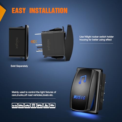 Image of Nilight Music Rocker Switch Led Light Bar 5 Pin Laser On Off | SPST Switches 20A /12V 10A /24V Blue with Jumper Wires Set for Cars Trucks Boats ATVs UTVs RVs