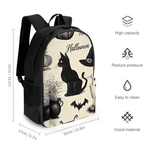 Daypack Bookbag Anti-Theft Multipurpose Large Capacity Bookbag - Halloween Decorations Black Cat Pumpkin Skull Party Pattern Travel Hiking & Camping Rucksack With Adjustable Shoulder Straps2