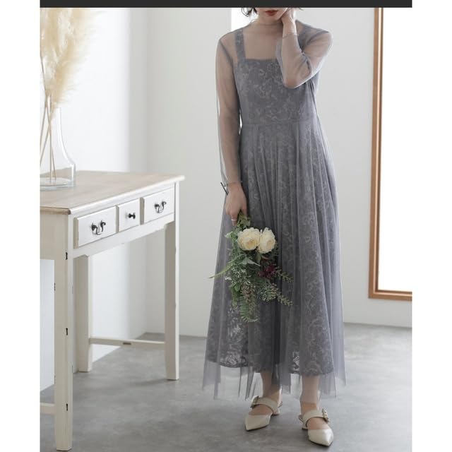 Amazon.co.jp: atlo ミモレ丈&袖ありフォーマル総レース大きいサイズ  