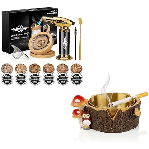 Yiiwinwy Cocktail Smoker Kit with Torch,Whiskey Smoker Kit,Bourbon/Drink/Old Fashioned Smoker Kit Outdoor Ashtray with Stainless Steel Tray Cover